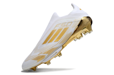 Adidas F50+ Elite Lightstrike Pro Laceless FG Low-Tops Football Boots - White/Gold