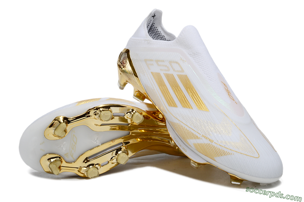 Adidas F50+ Elite Lightstrike Pro Laceless FG Low-Tops Football Boots - White/Gold 3