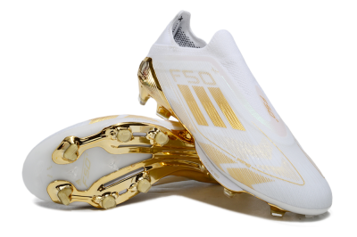 Adidas F50+ Elite Lightstrike Pro Laceless FG Low-Tops Football Boots - White/Gold