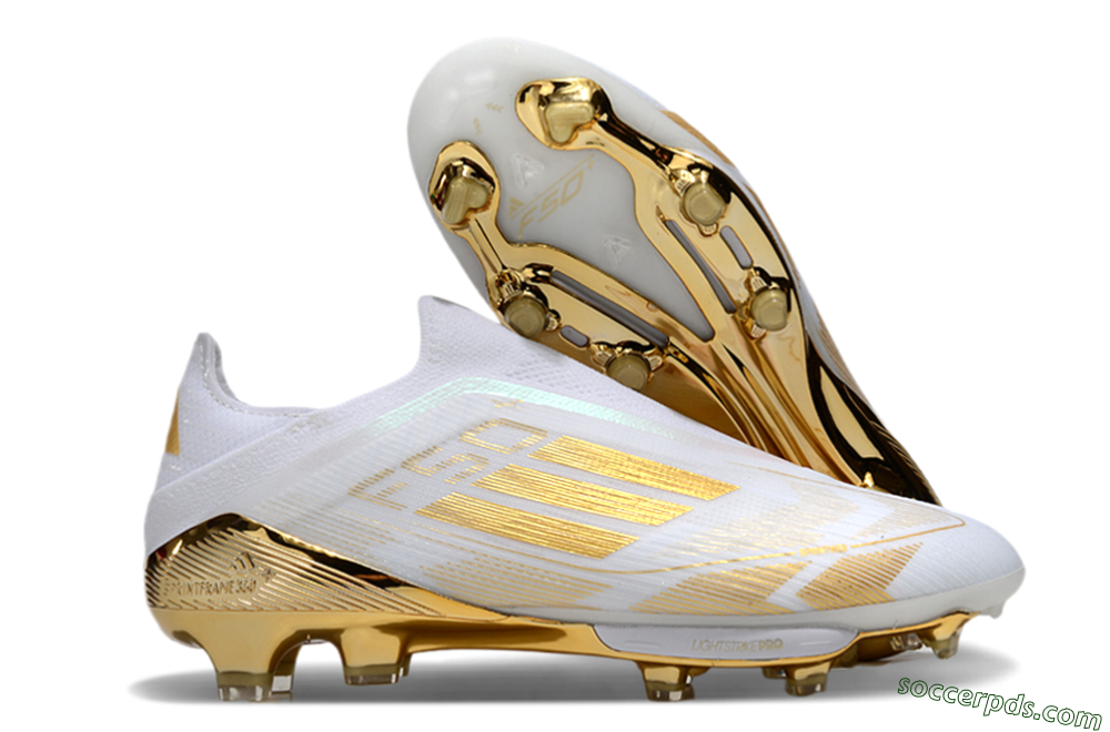 Adidas F50+ Elite Lightstrike Pro Laceless FG Low-Tops Football Boots - White/Gold 1