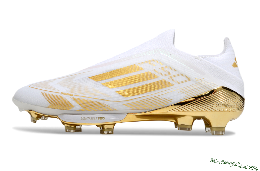 Adidas F50+ Elite Lightstrike Pro Laceless FG Low-Tops Football Boots - White/Gold 2