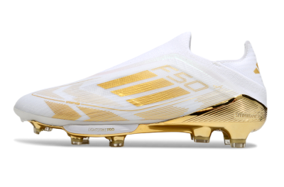Adidas F50+ Elite Lightstrike Pro Laceless FG Low-Tops Football Boots - White/Gold