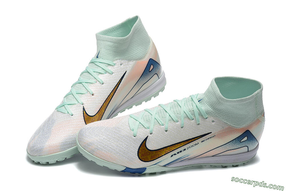 Nike Air Zoom Mercurial Superfly 10 Elite TF High-Tops Football Shoes - Jade/Gold/Red 6