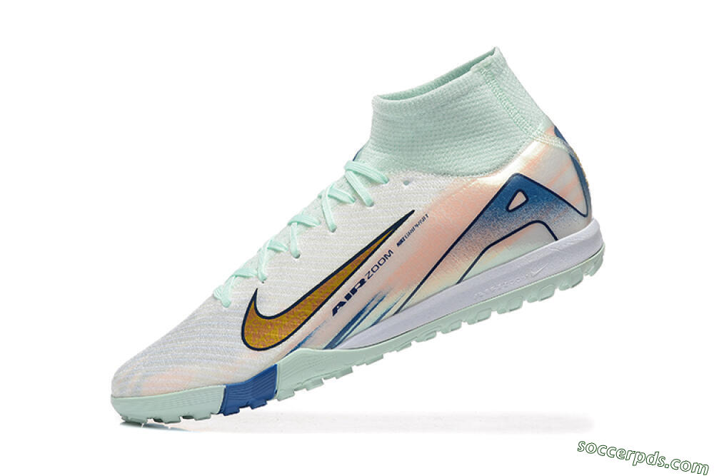 Nike Air Zoom Mercurial Superfly 10 Elite TF High-Tops Football Shoes - Jade/Gold/Red 8