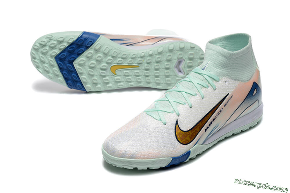 Nike Air Zoom Mercurial Superfly 10 Elite TF High-Tops Football Shoes - Jade/Gold/Red 3