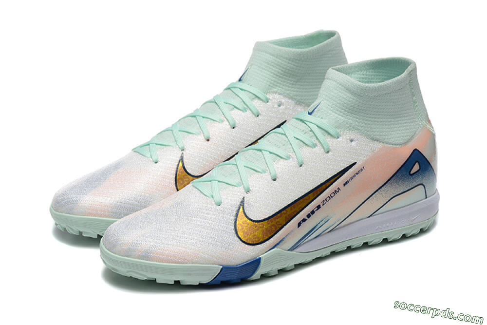 Nike Air Zoom Mercurial Superfly 10 Elite TF High-Tops Football Shoes - Jade/Gold/Red 5