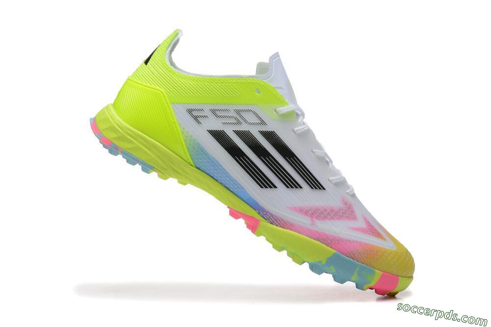 Adidas F50 Pro TF Low-Tops Football Shoes - White/Pink/Black/Yellow 4