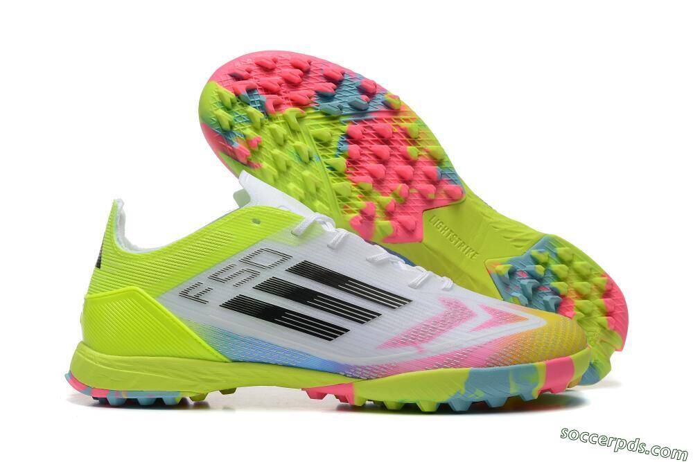 Adidas F50 Pro TF Low-Tops Football Shoes - White/Pink/Black/Yellow 1