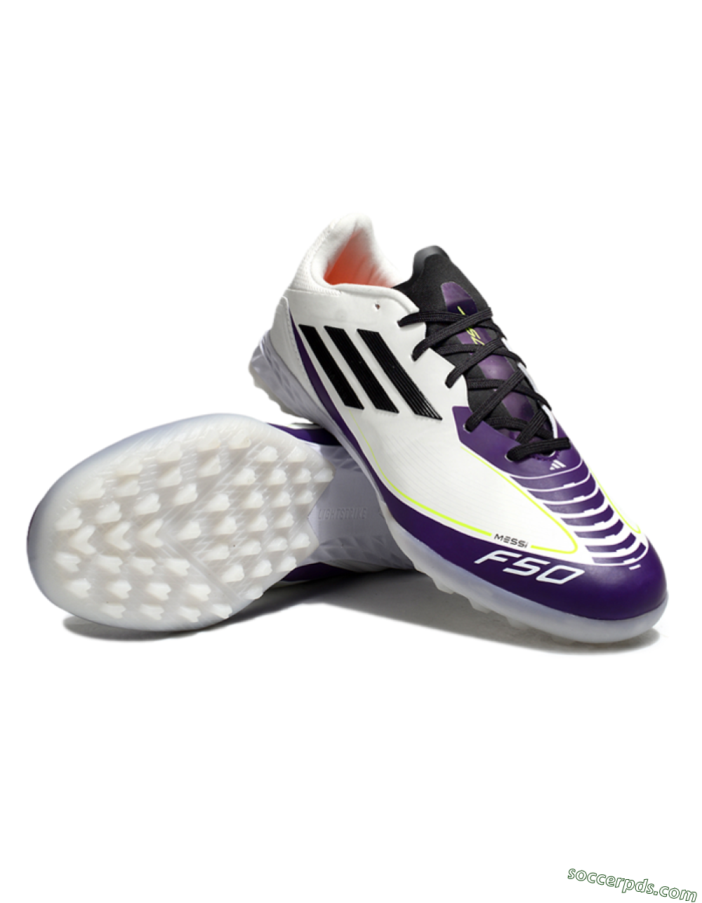 Messi x Adidas F50 Pro TF Low-Tops Football Shoes - White/Black/Purple 3