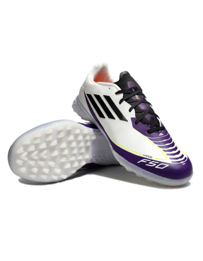 Messi x Adidas F50 Pro TF Low-Tops Football Shoes - White/Black/Purple