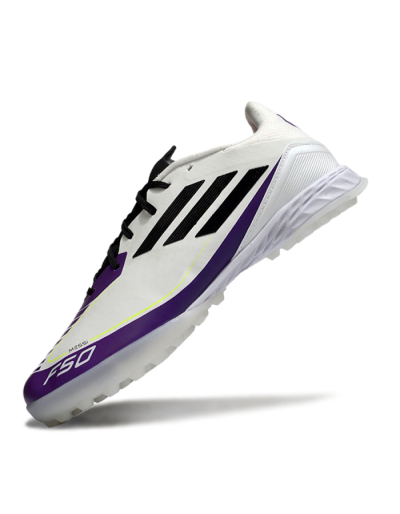 Messi x Adidas F50 Pro TF Low-Tops Football Shoes - White/Black/Purple