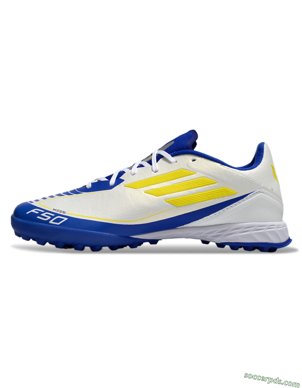 Messi x Adidas F50 Pro TF Low-Tops Football Shoes - White/Yellow/Blue 2