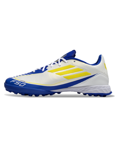 Messi x Adidas F50 Pro TF Low-Tops Football Shoes - White/Yellow/Blue