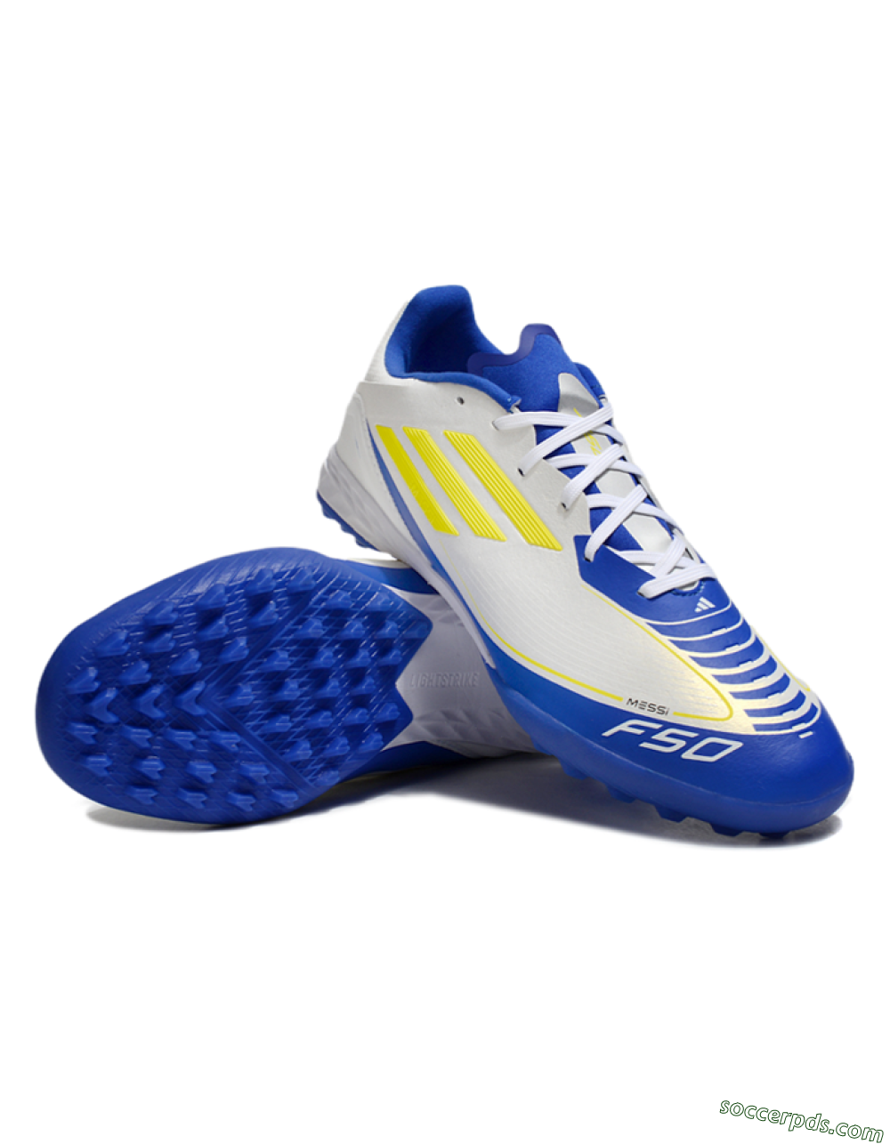 Messi x Adidas F50 Pro TF Low-Tops Football Shoes - White/Yellow/Blue 3