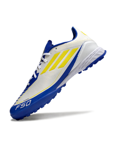 Messi x Adidas F50 Pro TF Low-Tops Football Shoes - White/Yellow/Blue