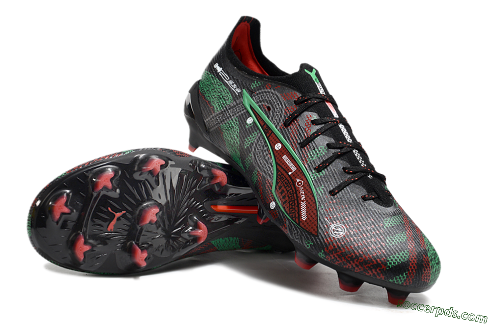 Puma Ultra Ultimate FG Low-Tops Football Boots - Black/Red/Green 3