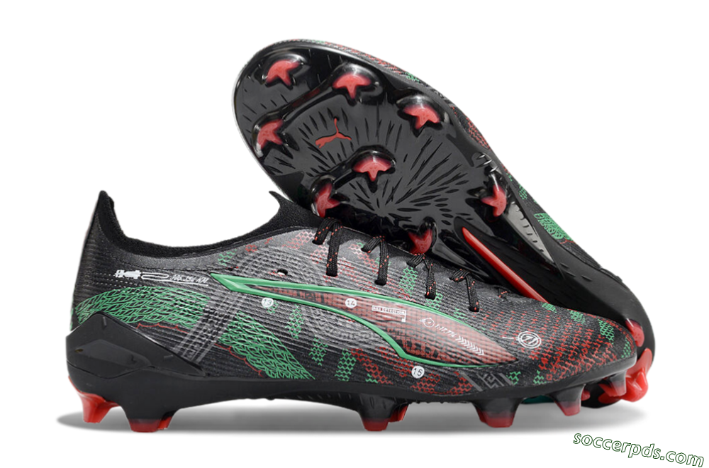 Puma Ultra Ultimate FG Low-Tops Football Boots - Black/Red/Green 1