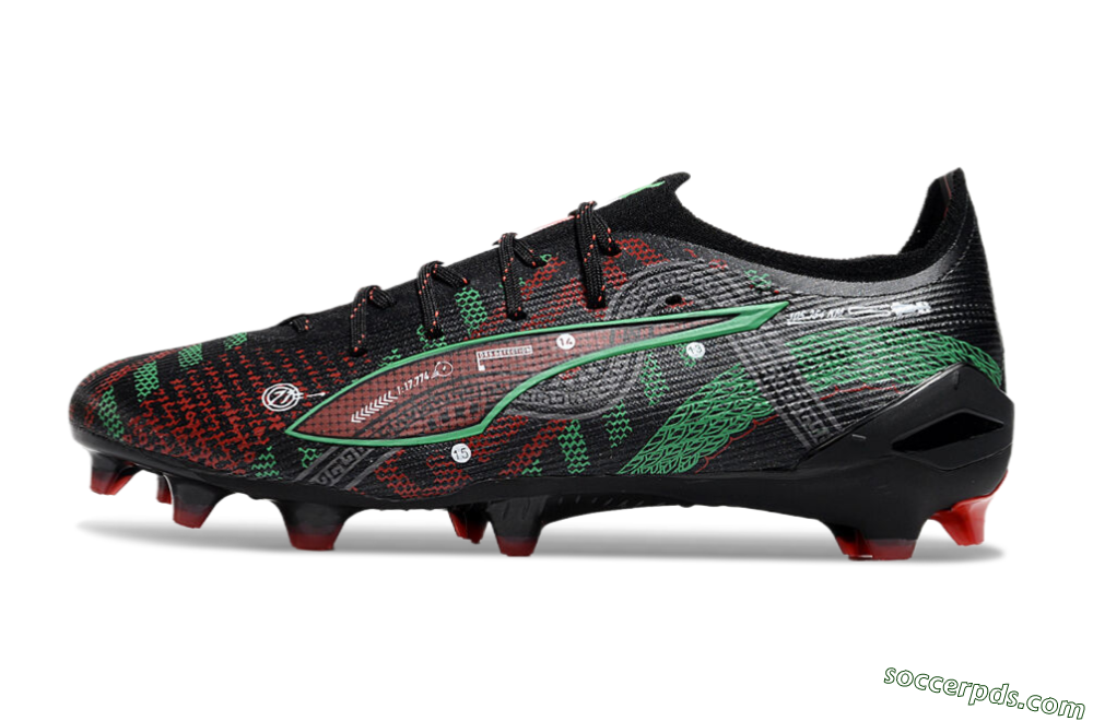 Puma Ultra Ultimate FG Low-Tops Football Boots - Black/Red/Green 2