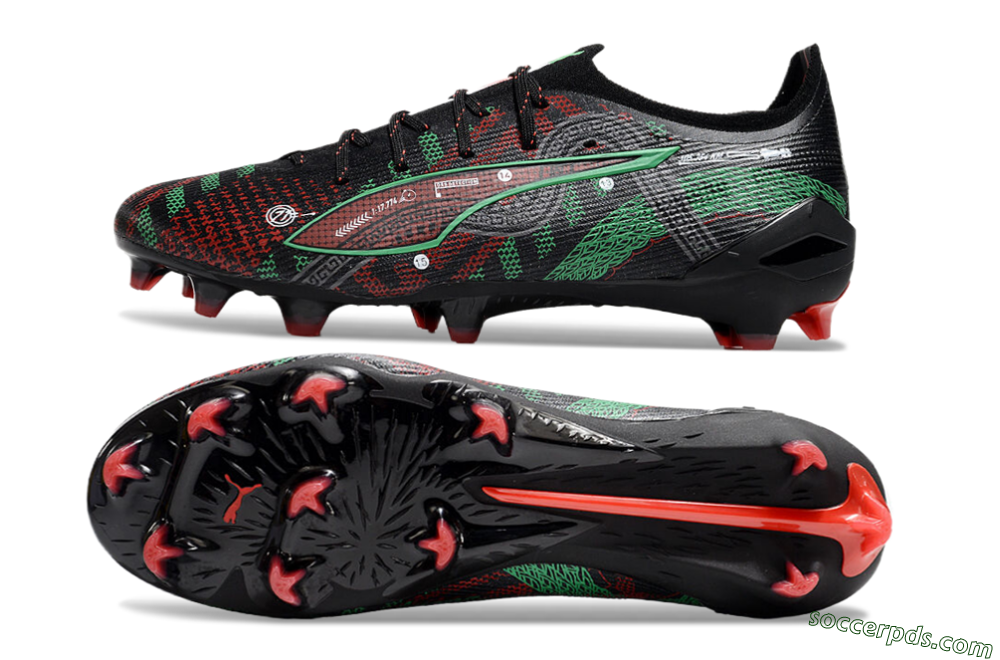 Puma Ultra Ultimate FG Low-Tops Football Boots - Black/Red/Green 0