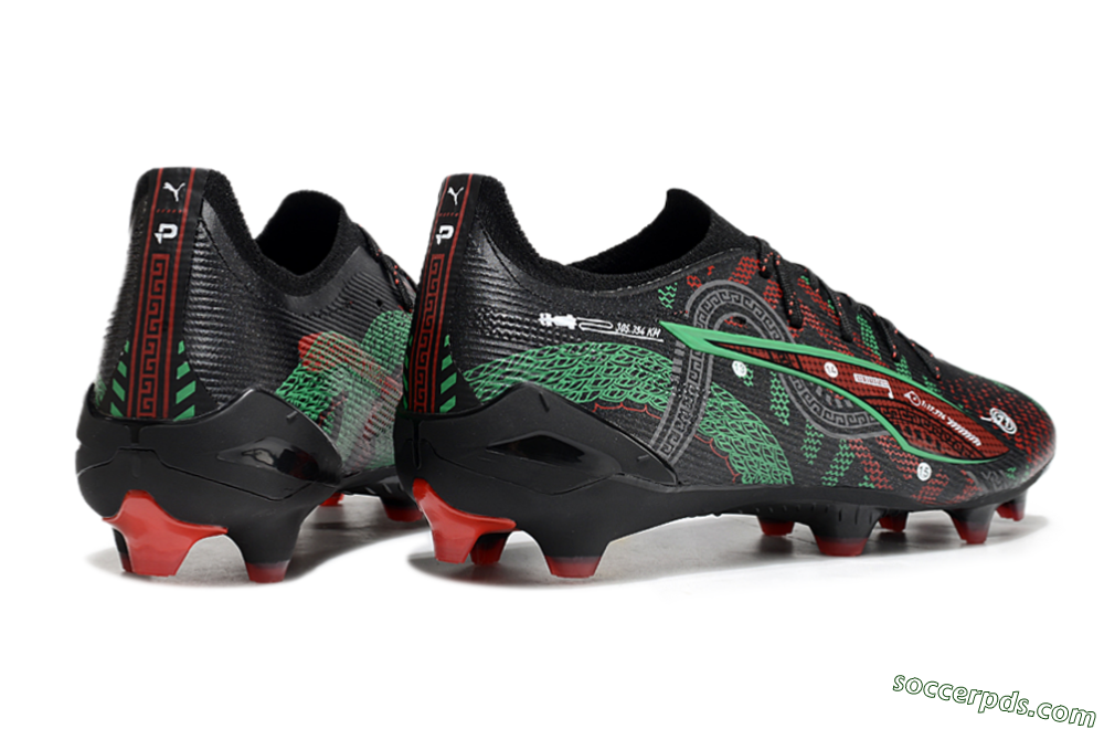 Puma Ultra Ultimate FG Low-Tops Football Boots - Black/Red/Green 6
