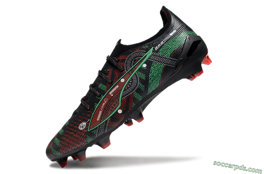 Puma Ultra Ultimate FG Low-Tops Football Boots - Black/Red/Green 5