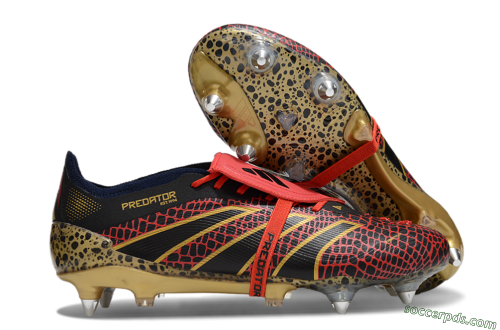 Adidas Predator 25 Elite Foldover Tongue SG Low-Tops Football Boots - Black/Red/Gold 1