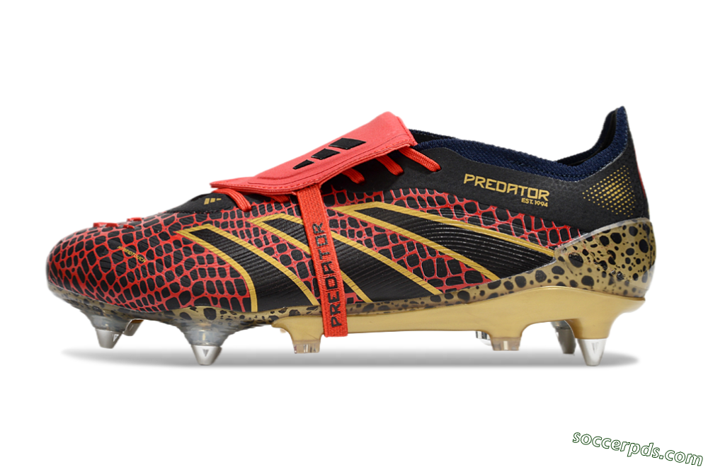 Adidas Predator 25 Elite Foldover Tongue SG Low-Tops Football Boots - Black/Red/Gold 2