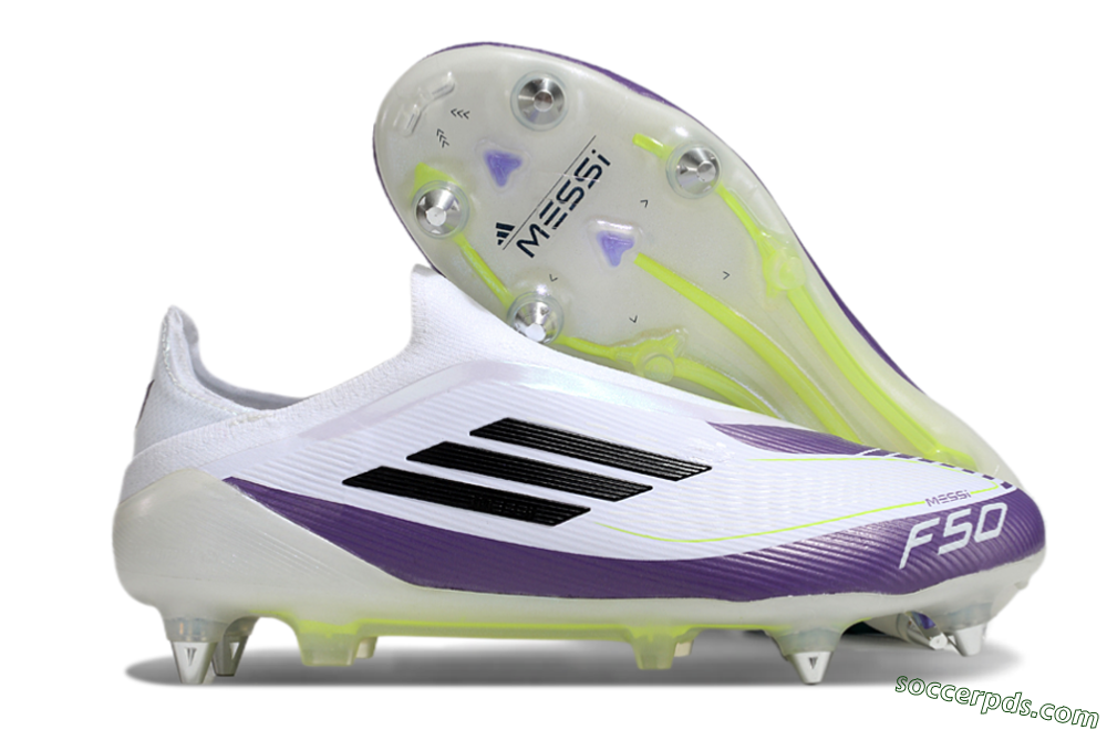 Messi x Adidas F50 Elite Laceless SG Low-Tops Football Boots - White/Black/Purple 1