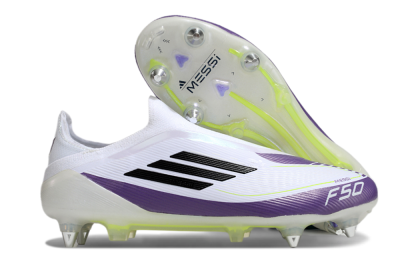 Messi x Adidas F50 Elite Laceless SG Low-Tops Football Boots - White/Black/Purple