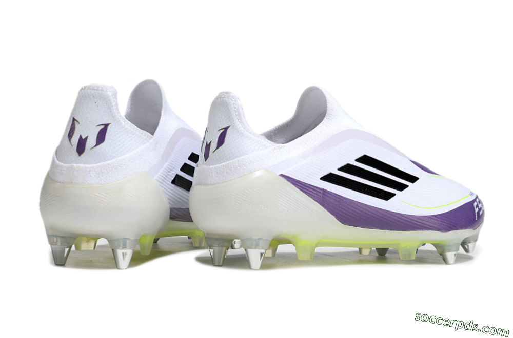 Messi x Adidas F50 Elite Laceless SG Low-Tops Football Boots - White/Black/Purple 6