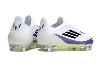 Messi x Adidas F50 Elite Laceless SG Low-Tops Football Boots - White/Black/Purple