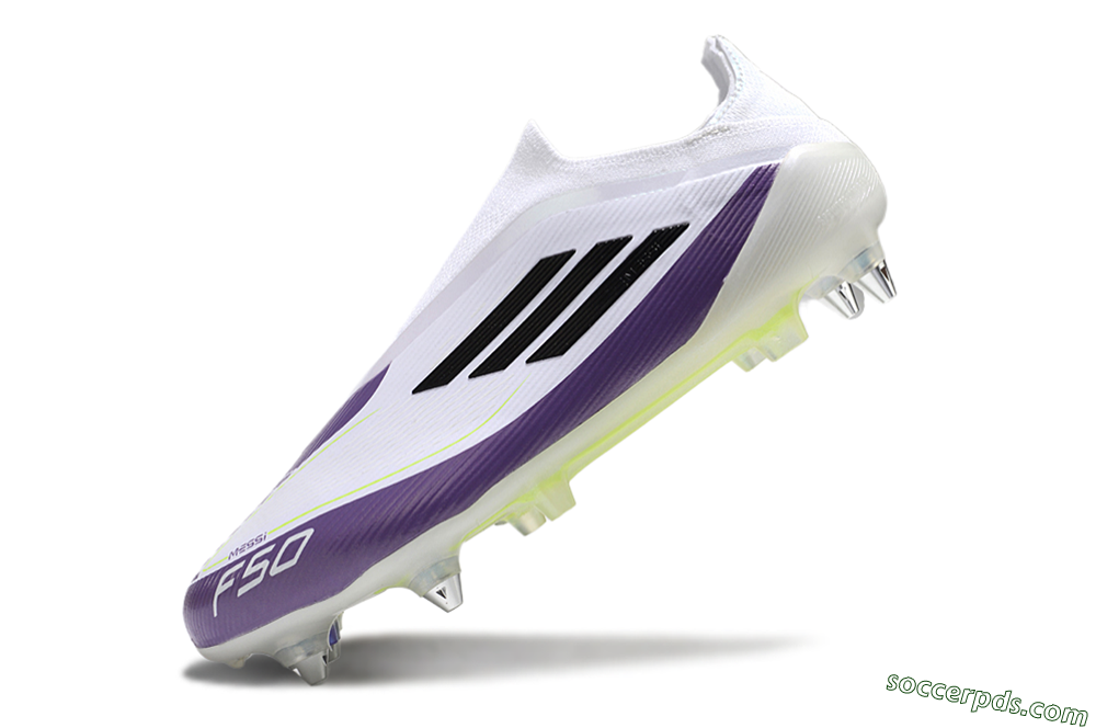 Messi x Adidas F50 Elite Laceless SG Low-Tops Football Boots - White/Black/Purple 5