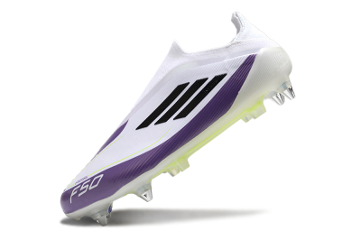 Messi x Adidas F50 Elite Laceless SG Low-Tops Football Boots - White/Black/Purple