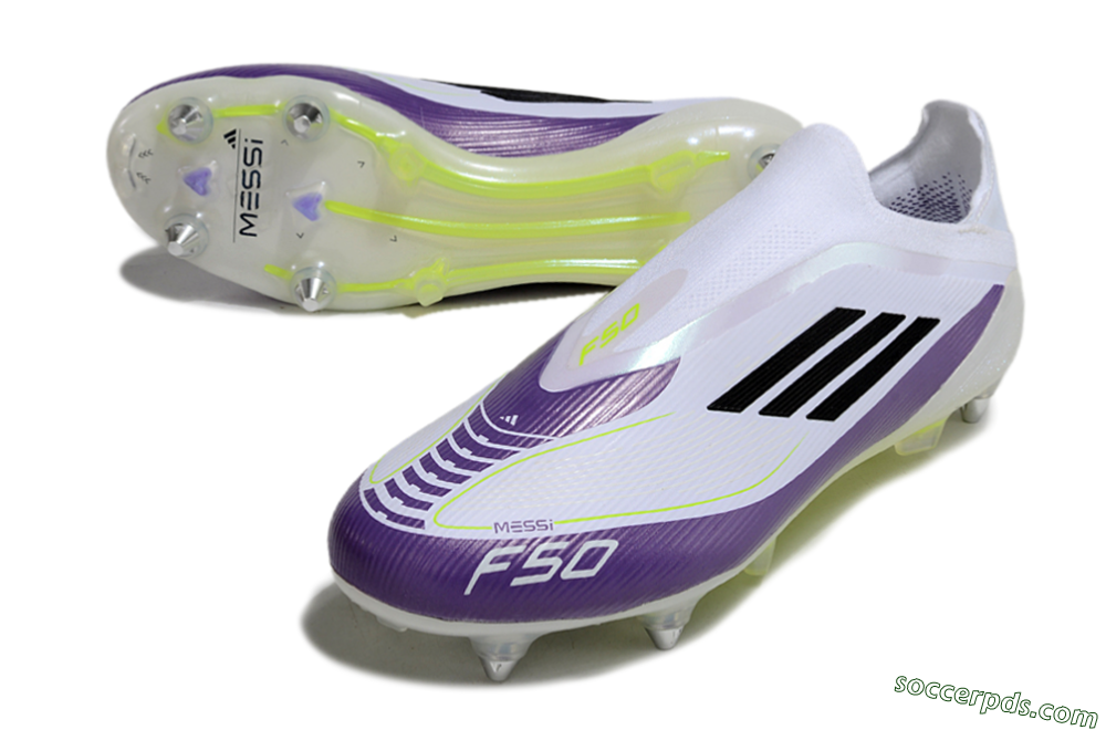 Messi x Adidas F50 Elite Laceless SG Low-Tops Football Boots - White/Black/Purple 3