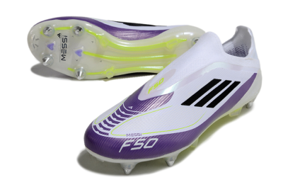Messi x Adidas F50 Elite Laceless SG Low-Tops Football Boots - White/Black/Purple