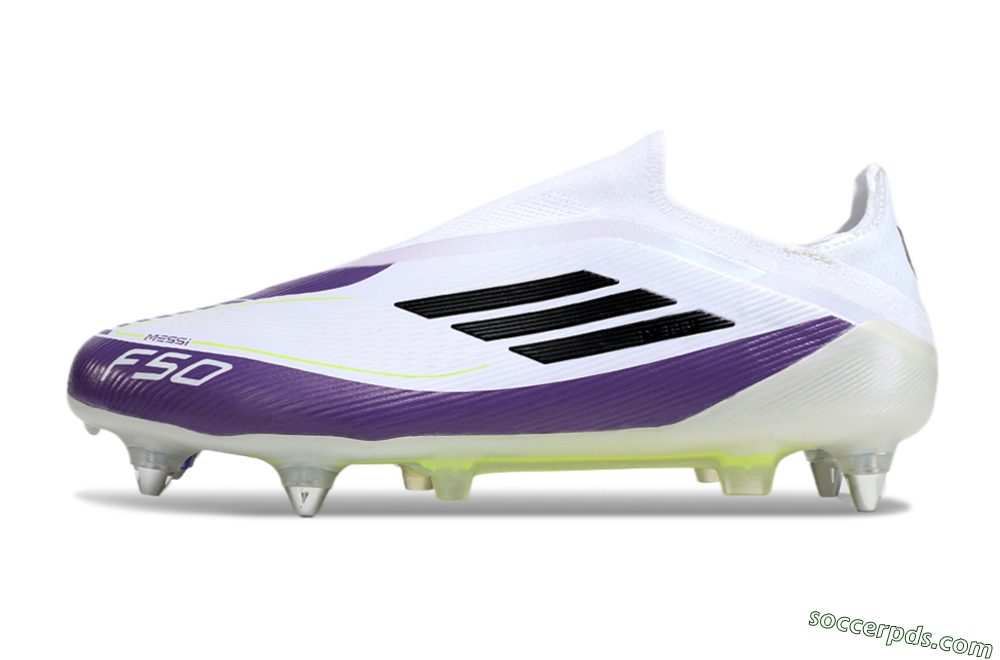Messi x Adidas F50 Elite Laceless SG Low-Tops Football Boots - White/Black/Purple 2