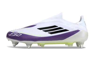 Messi x Adidas F50 Elite Laceless SG Low-Tops Football Boots - White/Black/Purple