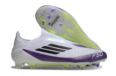 Messi x Adidas F50 Elite Laceless FG Low-Tops Football Boots - White/Black/Purple