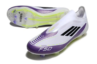Messi x Adidas F50 Elite Laceless FG Low-Tops Football Boots - White/Black/Purple