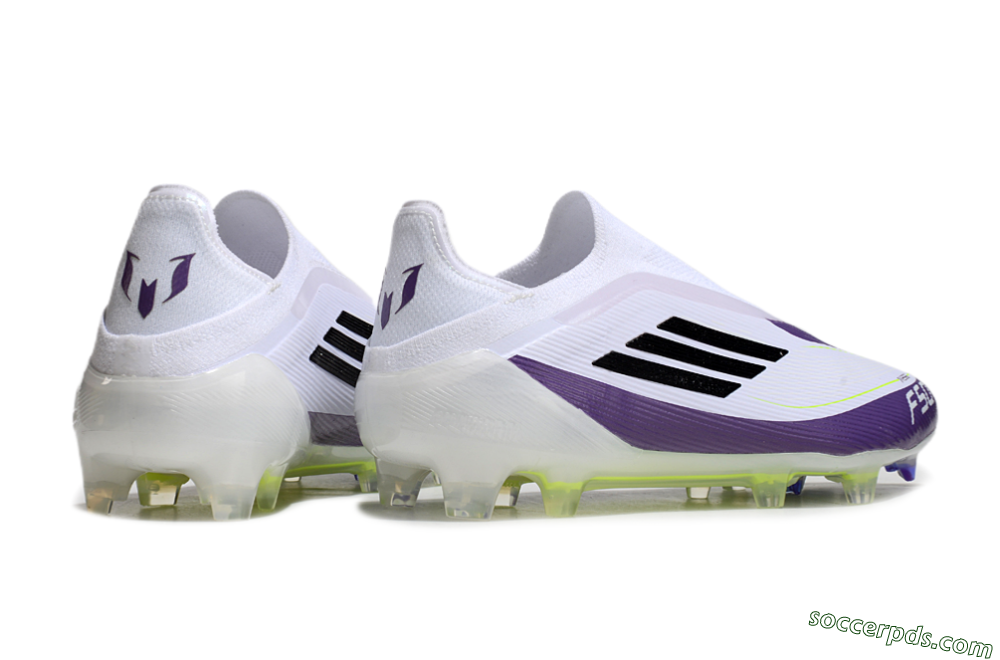 Messi x Adidas F50 Elite Laceless FG Low-Tops Football Boots - White/Black/Purple 6