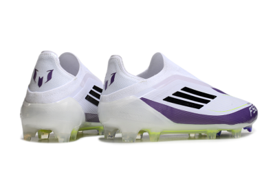 Messi x Adidas F50 Elite Laceless FG Low-Tops Football Boots - White/Black/Purple