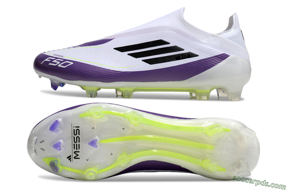 Messi x Adidas F50 Elite Laceless FG Low-Tops Football Boots - White/Black/Purple 0