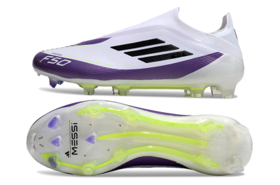 Messi x Adidas F50 Elite Laceless FG Low-Tops Football Boots - White/Black/Purple