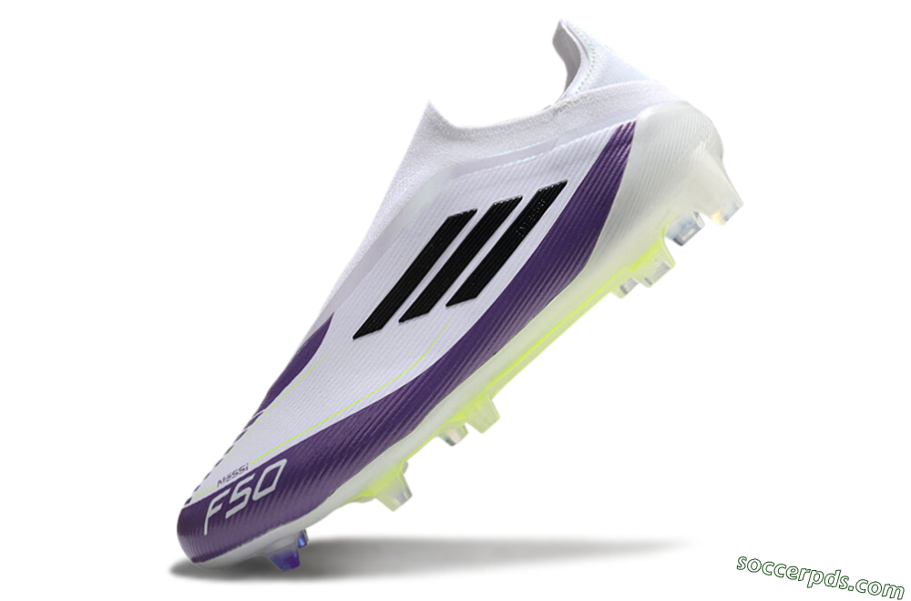 Messi x Adidas F50 Elite Laceless FG Low-Tops Football Boots - White/Black/Purple 5