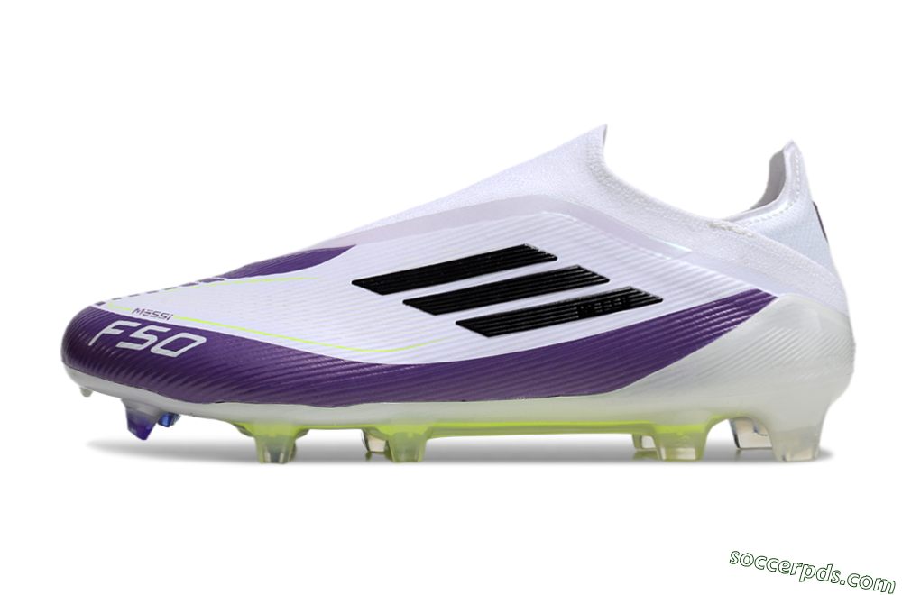 Messi x Adidas F50 Elite Laceless FG Low-Tops Football Boots - White/Black/Purple 2