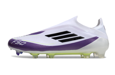 Messi x Adidas F50 Elite Laceless FG Low-Tops Football Boots - White/Black/Purple