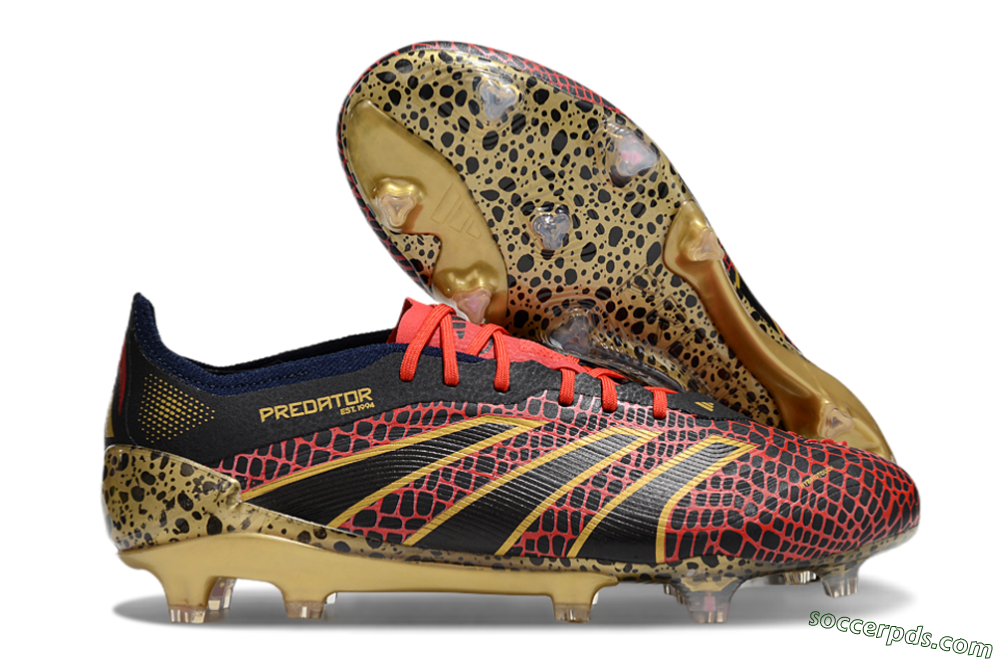 Adidas Predator Elite FG Low-Tops Football Boots - Black/Red/Gold 1