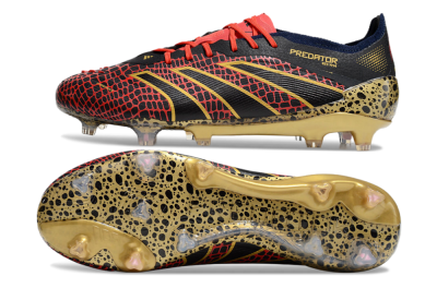 Adidas Predator Elite FG Low-Tops Football Boots - Black/Red/Gold