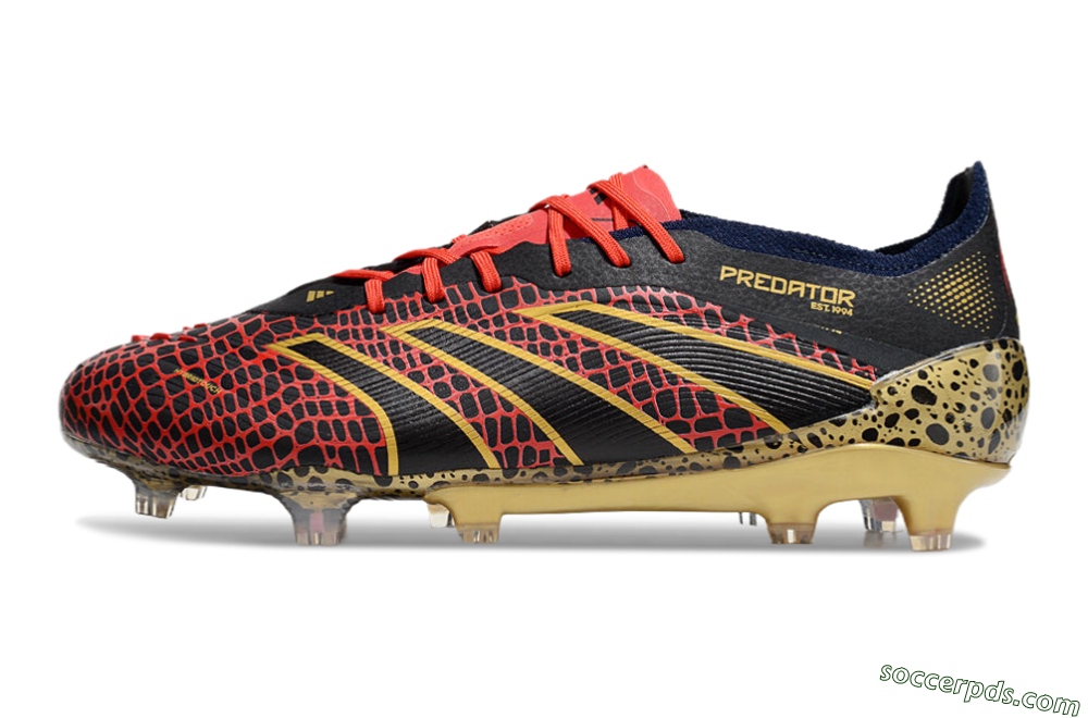 Adidas Predator Elite FG Low-Tops Football Boots - Black/Red/Gold 2