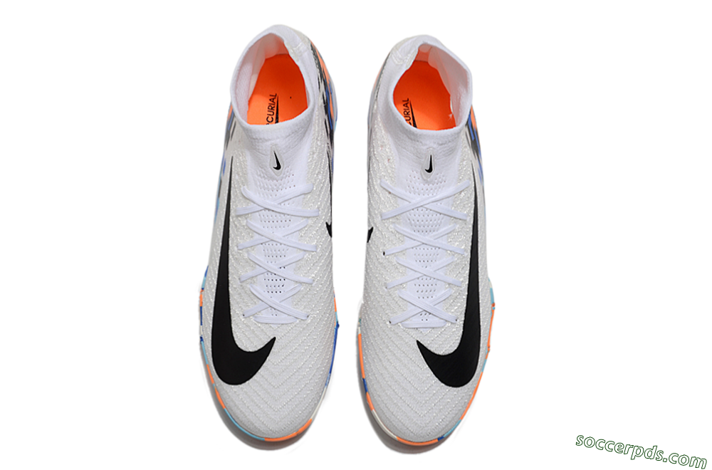 Nike Air Zoom Mercurial Superfly 10 Elite TF High-Tops Football Shoes - White/Blue/Orange 4
